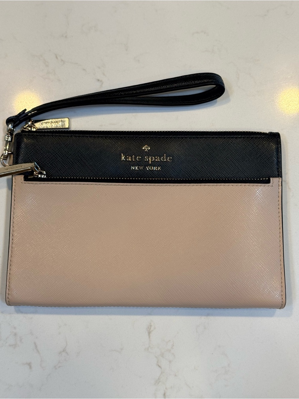 Kate Spade New York Colorblock Zip Wristlet Wallet Black Beige